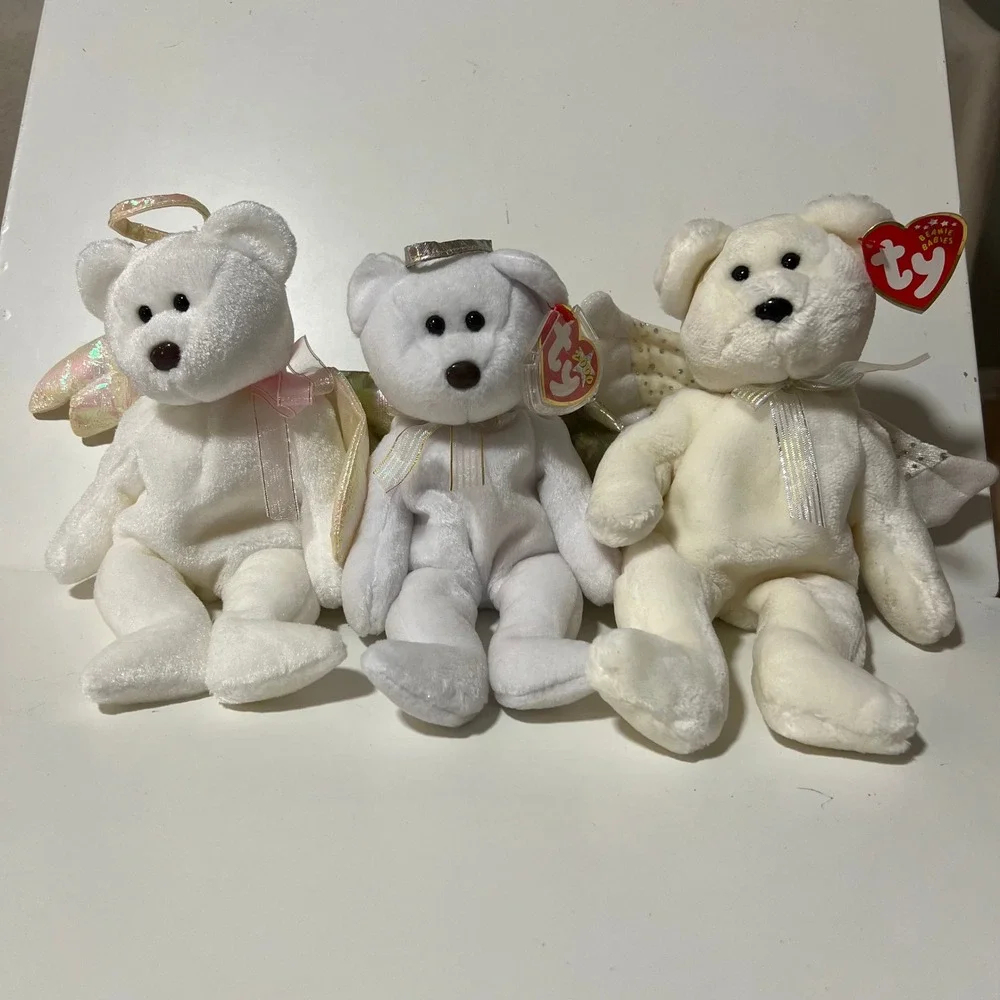 Ty Beanie Babies Angel Bear Lot Halo‎ Halo II Herald White Plush Wings 1998-2002